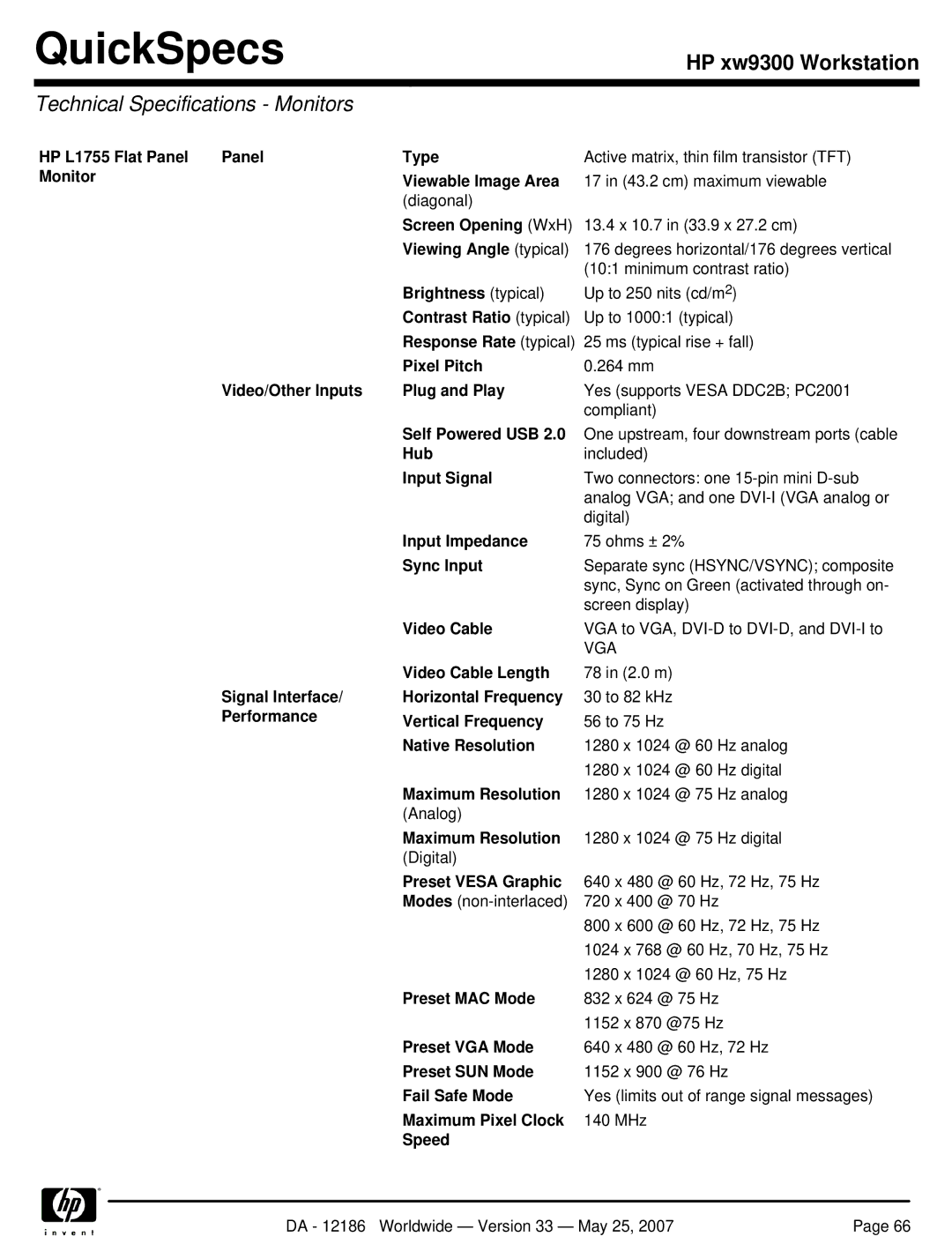 HP Broadcom NetXtreme Gigabit Ethernet I EA833AA manual Technical Specifications Monitors 