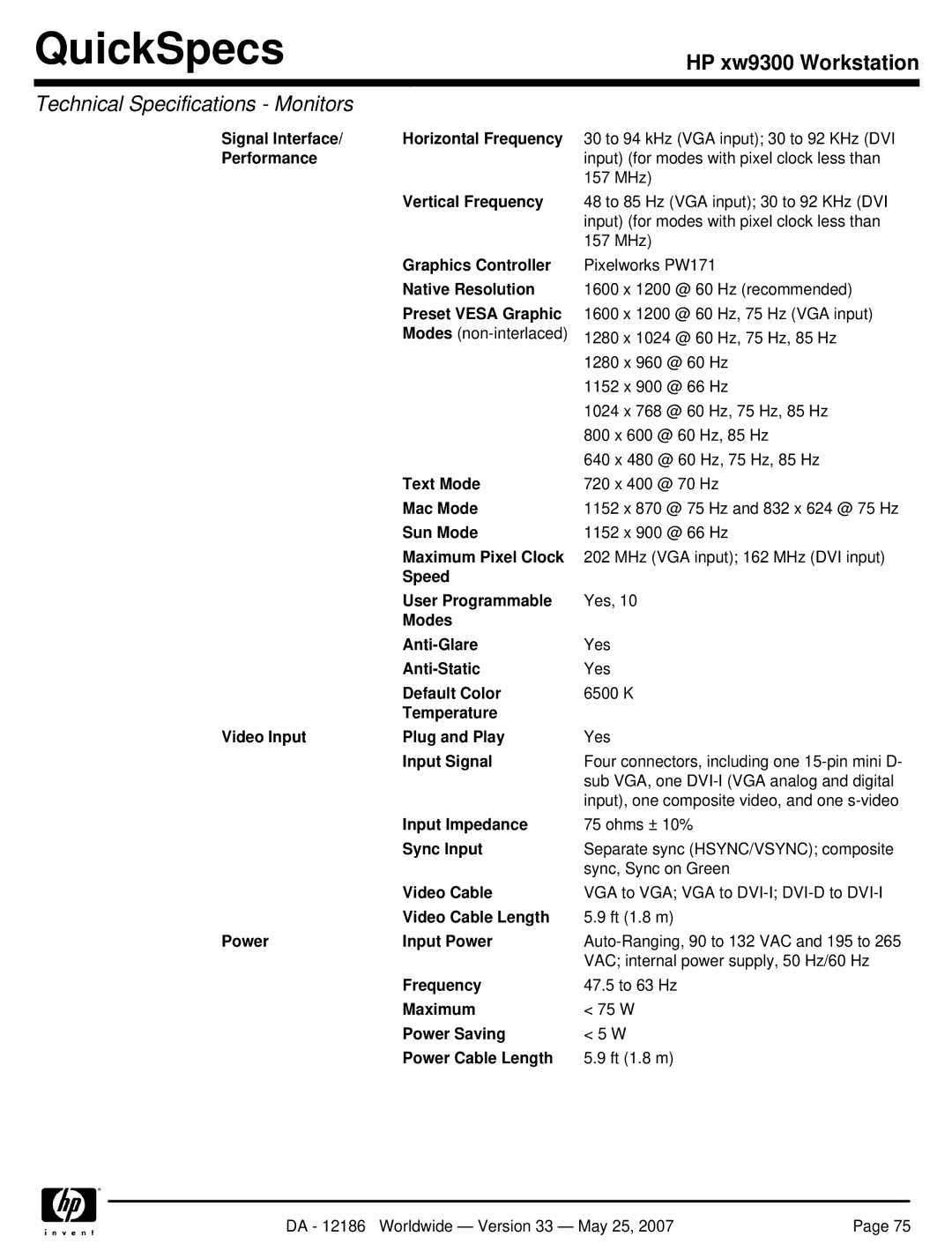 HP Broadcom NetXtreme Gigabit Ethernet I EA833AA Signal Interface Horizontal Frequency, Text Mode, Mac Mode, Sun Mode 