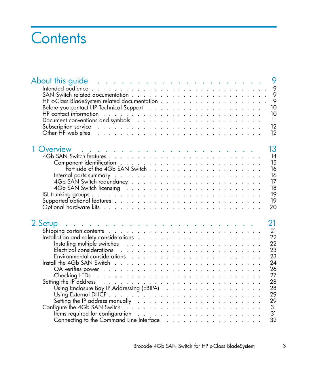 HP Brocade 4Gb SAN c-Class BladeSystem manual Contents 