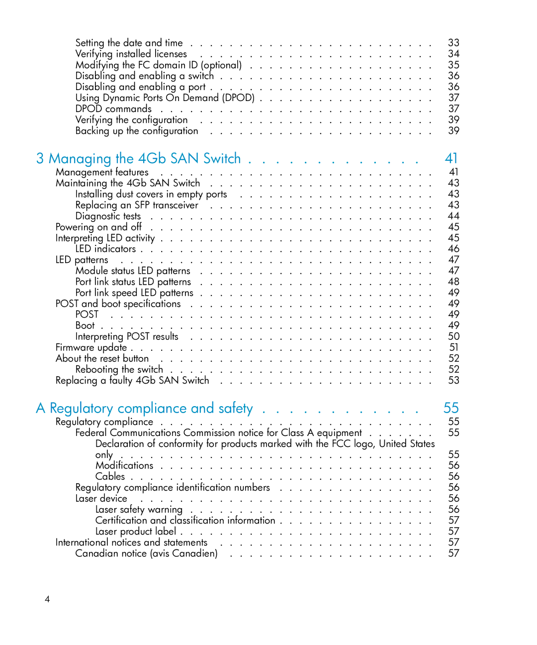 HP Brocade 4Gb SAN c-Class BladeSystem manual Managing the 4Gb SAN Switch, Regulatory compliance and safety, Post 