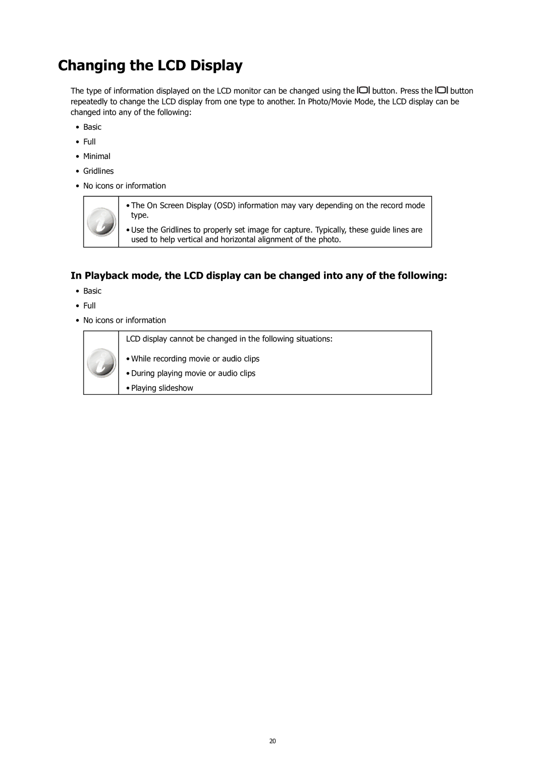 HP C-200 manual Changing the LCD Display 