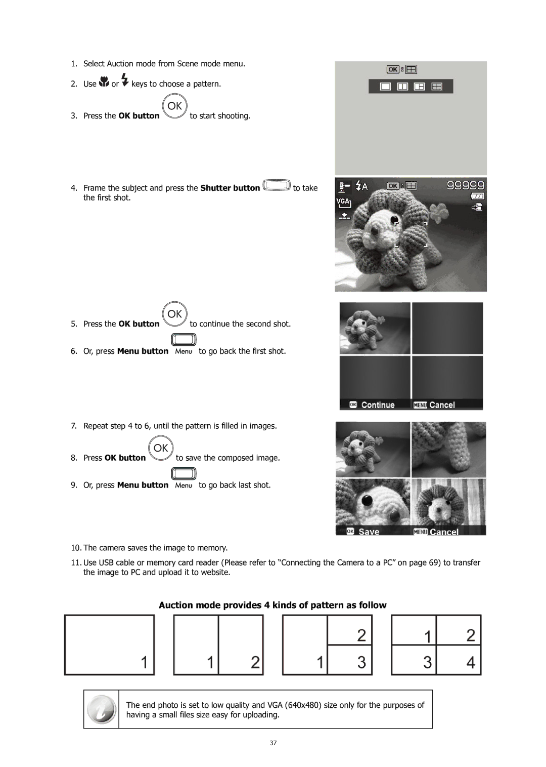 HP C-200 manual Auction mode provides 4 kinds of pattern as follow 