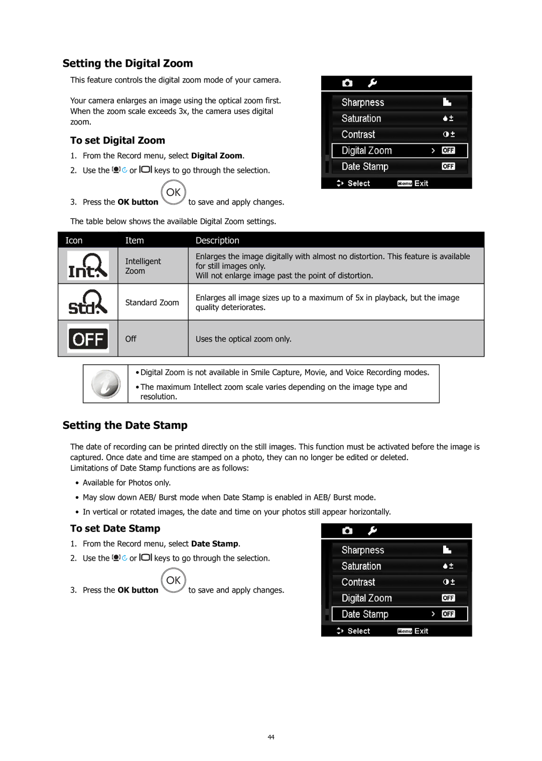 HP C-200 manual Setting the Digital Zoom, Setting the Date Stamp, To set Digital Zoom, To set Date Stamp 