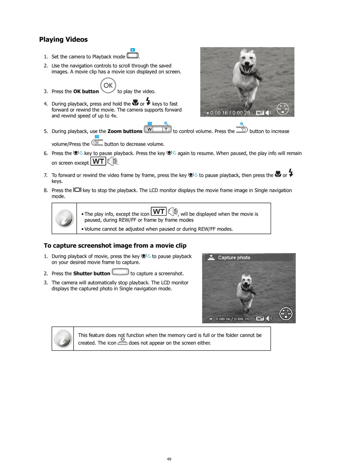 HP C-200 manual Playing Videos, To capture screenshot image from a movie clip 