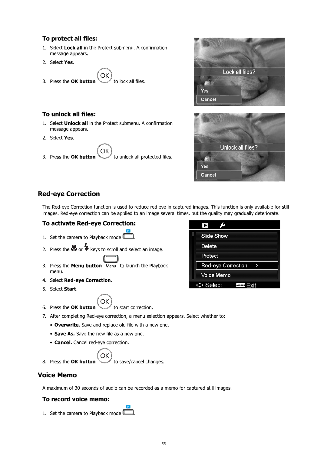 HP C-200 manual Red-eye Correction, Voice Memo 