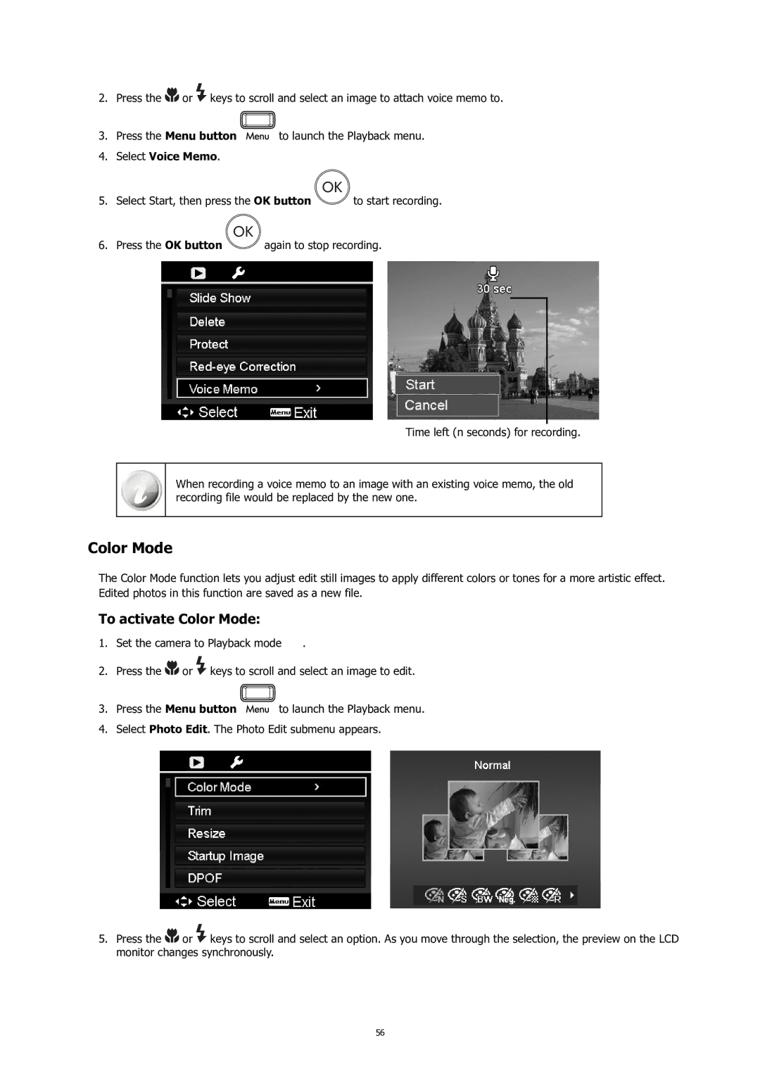 HP C-200 manual To activate Color Mode, Select Voice Memo 