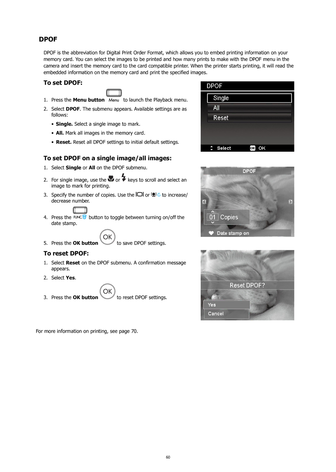 HP C-200 manual To set Dpof on a single image/all images, To reset Dpof 