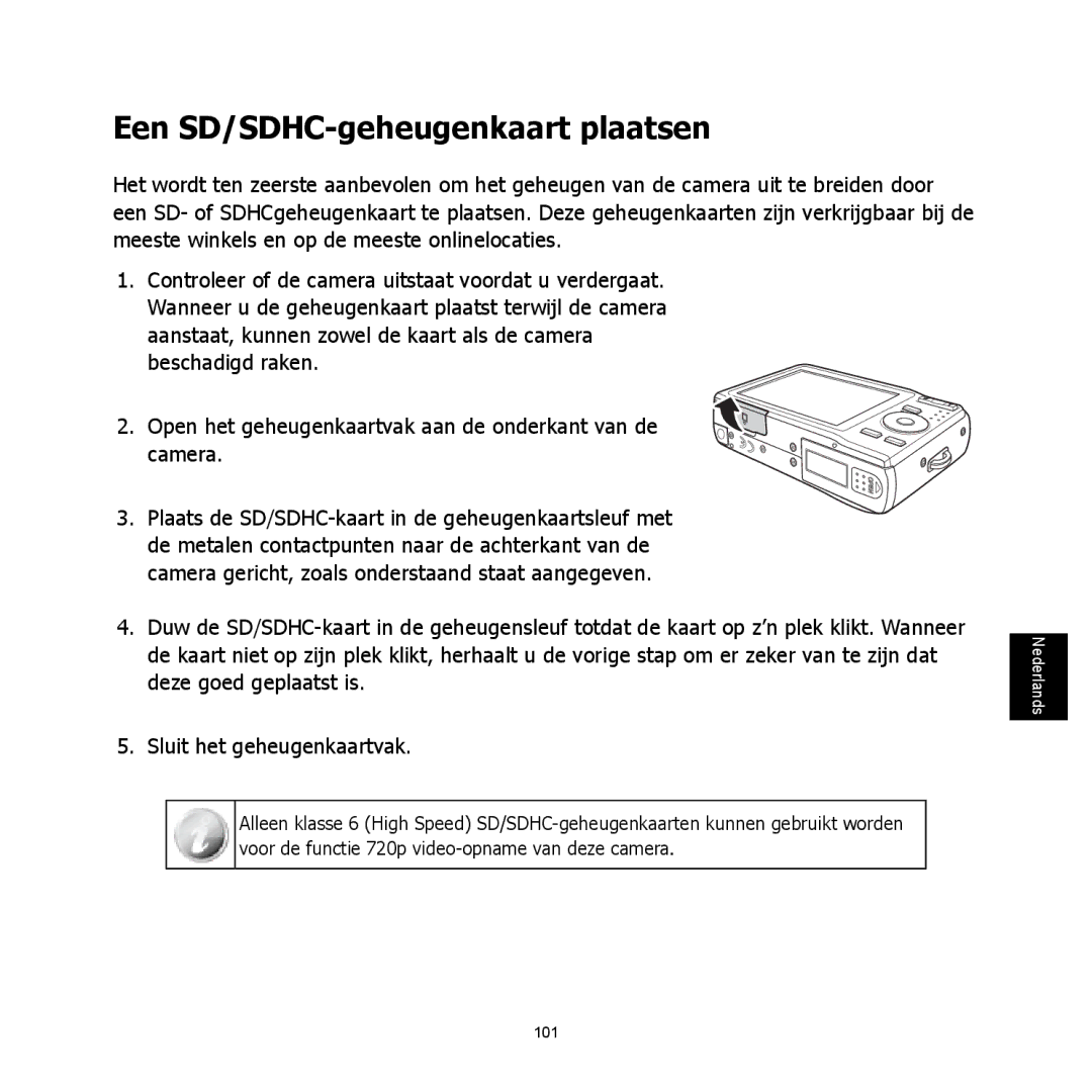 HP C-200 manual Een SD/SDHC-geheugenkaart plaatsen 