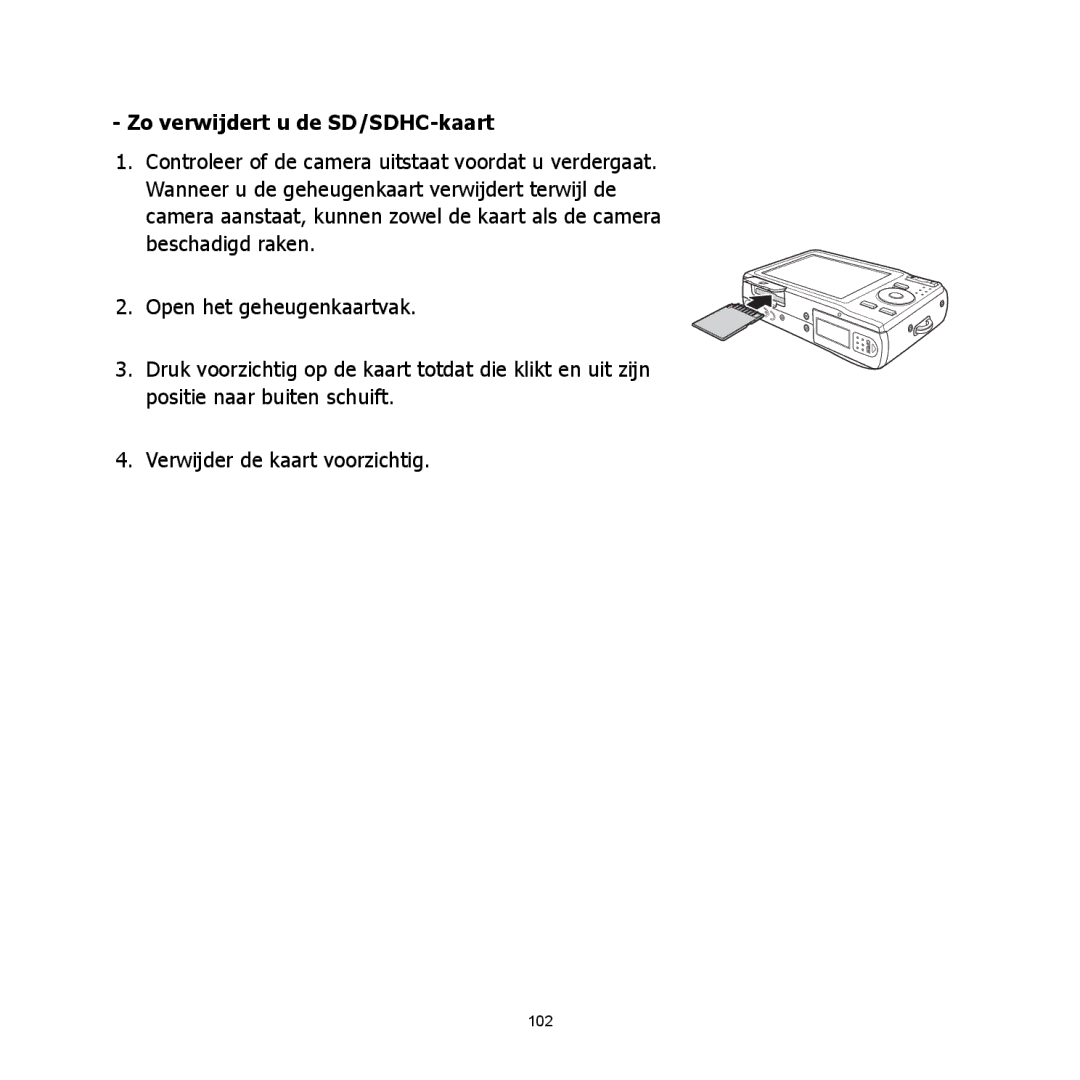 HP C-200 manual Zo verwijdert u de SD/SDHC-kaart 