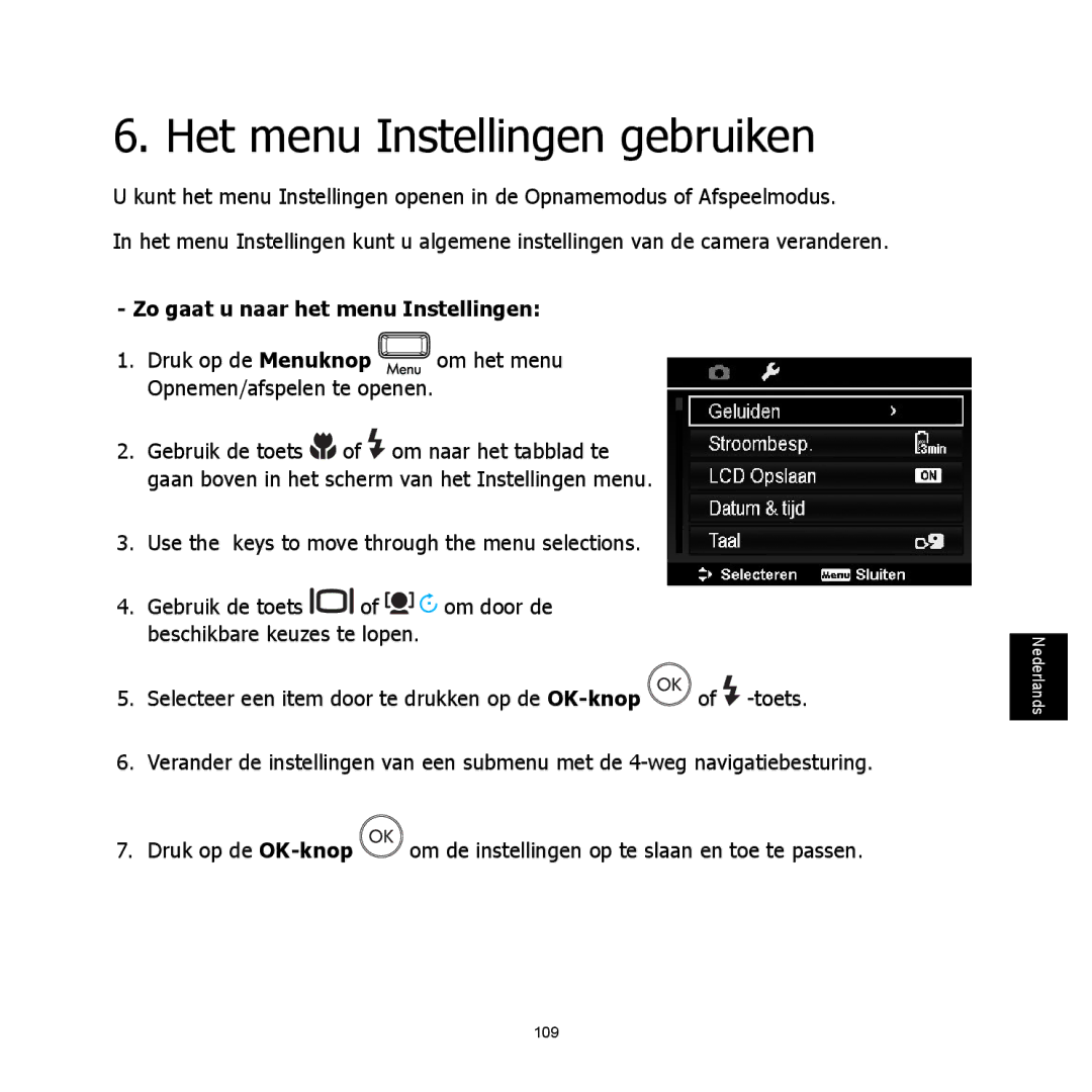 HP C-200 manual Het menu Instellingen gebruiken, Zo gaat u naar het menu Instellingen 