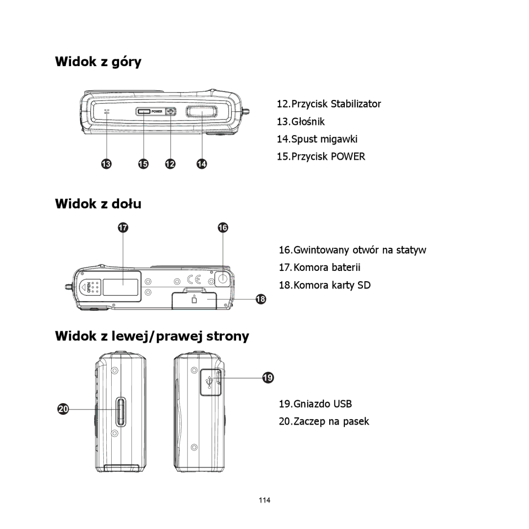 HP C-200 manual Widok z góry, Widok z dołu, Widok z lewej/prawej strony 