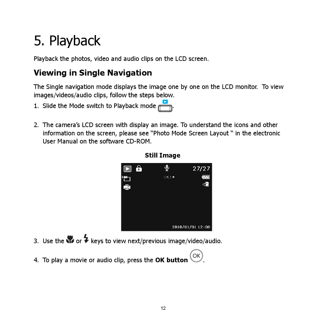 HP C-200 manual Playback, Viewing in Single Navigation, Still Image 