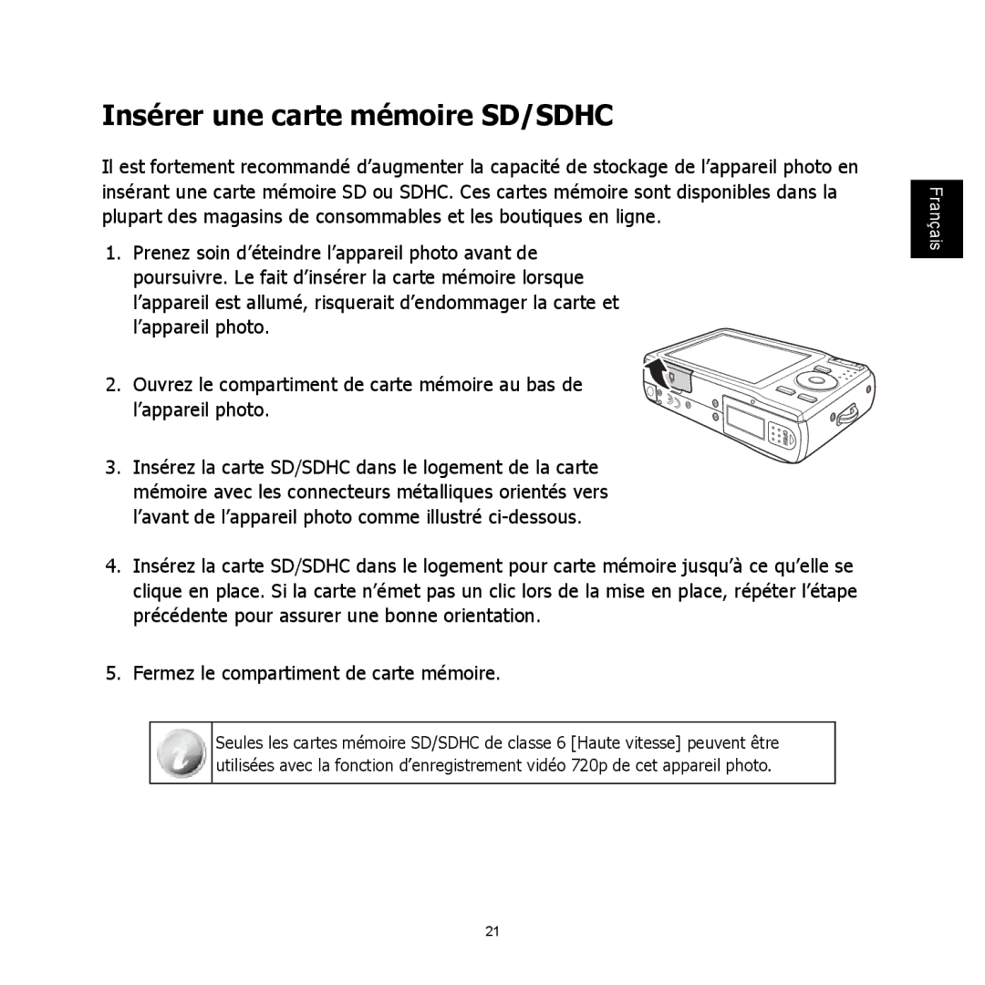 HP C-200 manual Insérer une carte mémoire SD/SDHC 