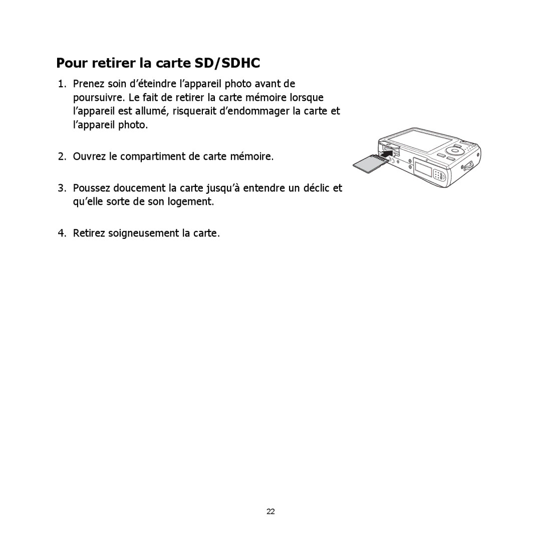 HP C-200 manual Pour retirer la carte SD/SDHC 