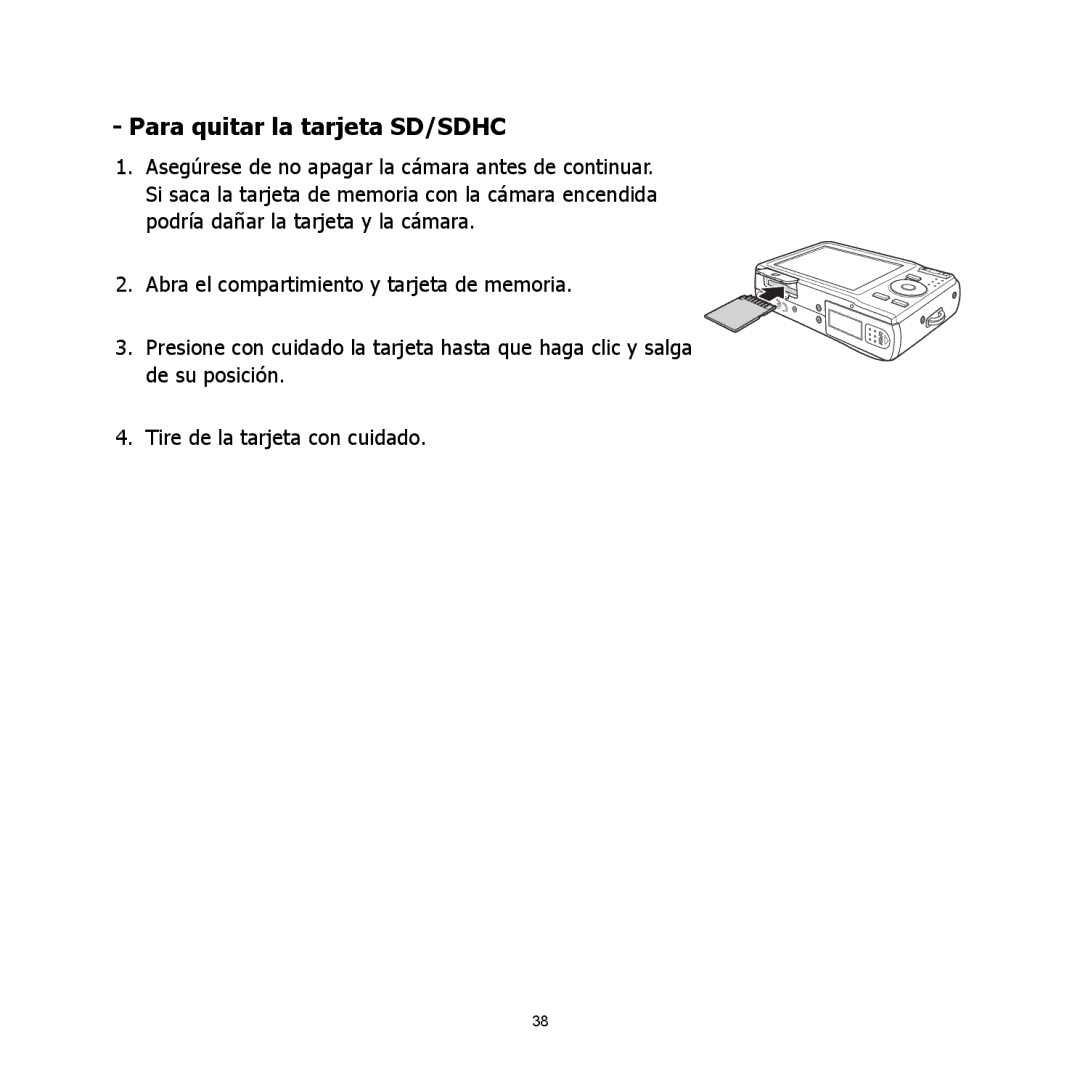 HP C-200 manual Para quitar la tarjeta SD/SDHC 