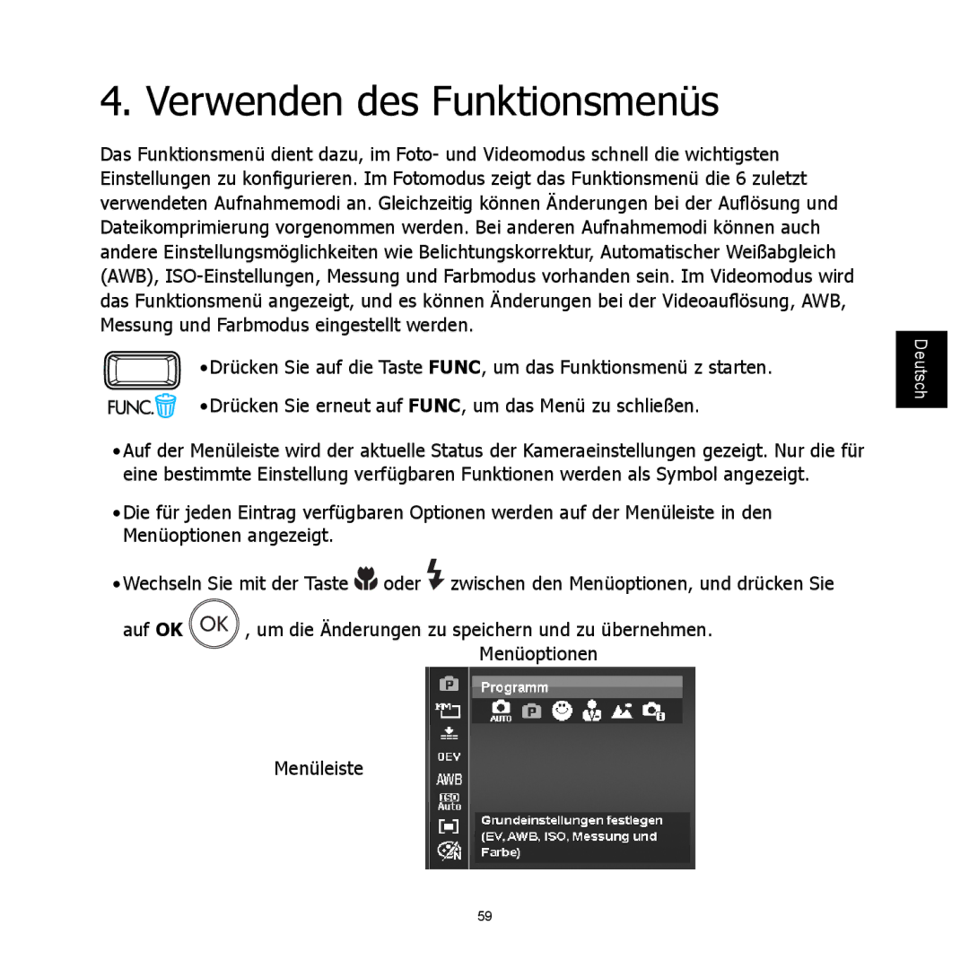 HP C-200 manual Verwenden des Funktionsmenüs 