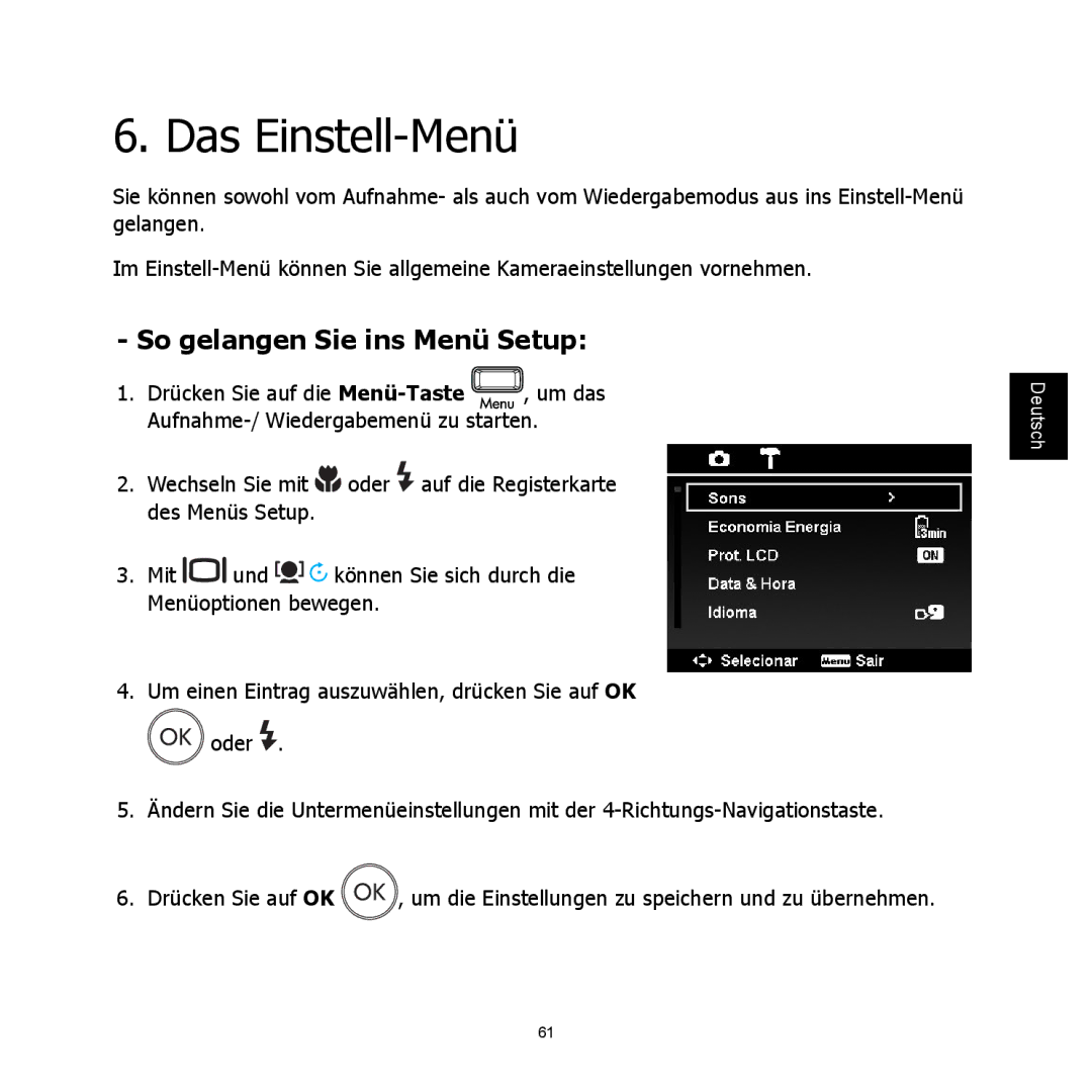 HP C-200 manual Das Einstell-Menü, So gelangen Sie ins Menü Setup 