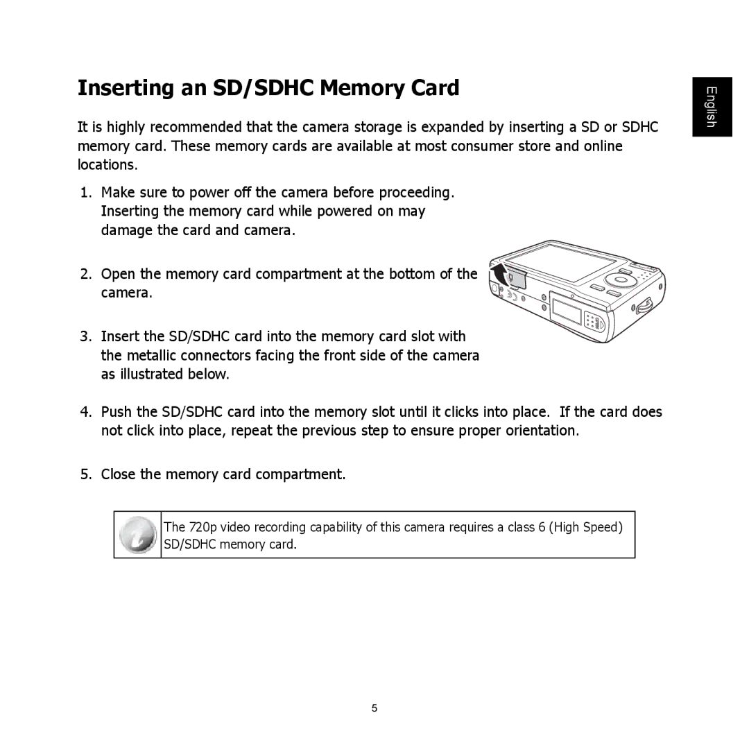 HP C-200 manual Inserting an SD/SDHC Memory Card 