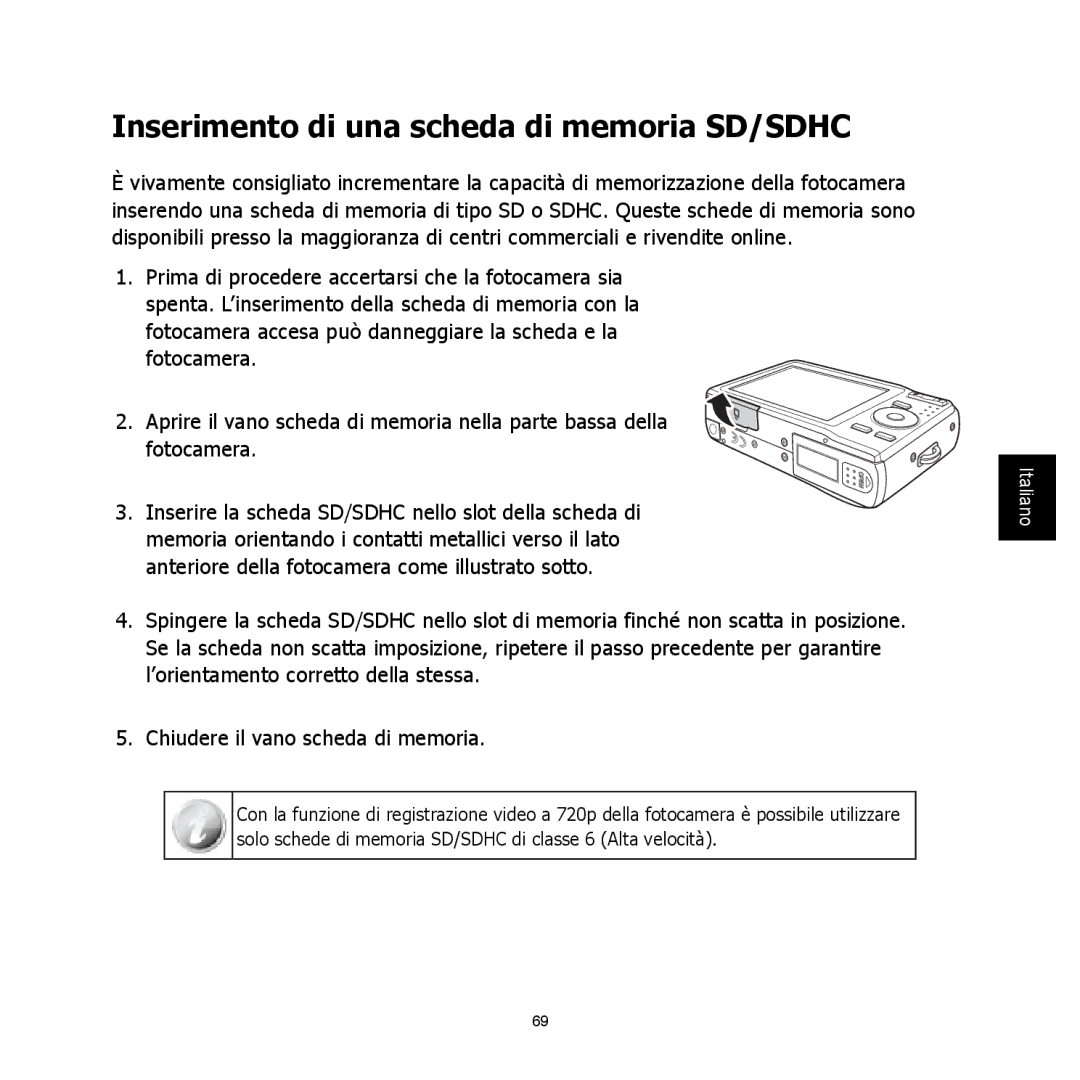 HP C-200 manual Inserimento di una scheda di memoria SD/SDHC 