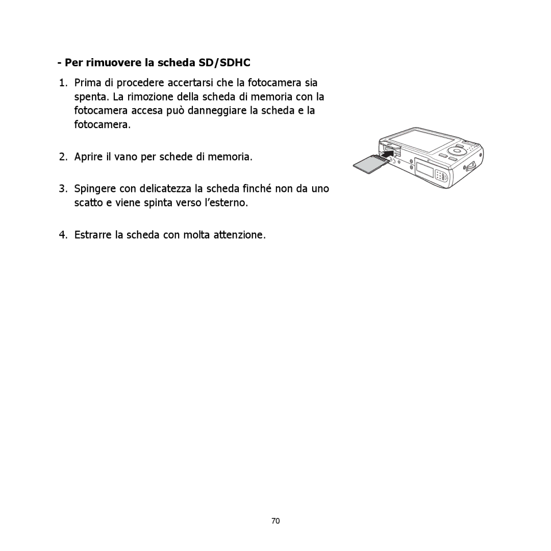 HP C-200 manual Per rimuovere la scheda SD/SDHC 