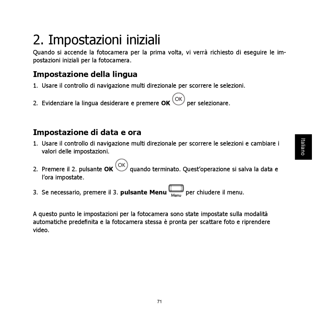 HP C-200 manual Impostazioni iniziali, Impostazione della lingua, Impostazione di data e ora 