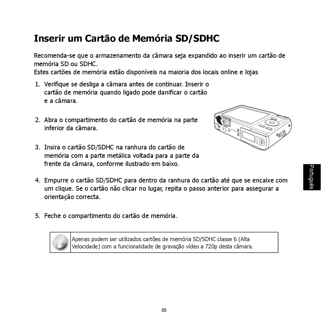 HP C-200 manual Inserir um Cartão de Memória SD/SDHC 