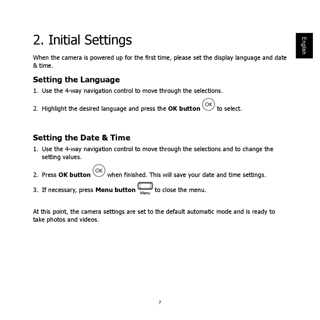 HP C-200 manual Initial Settings, Setting the Language, Setting the Date & Time 