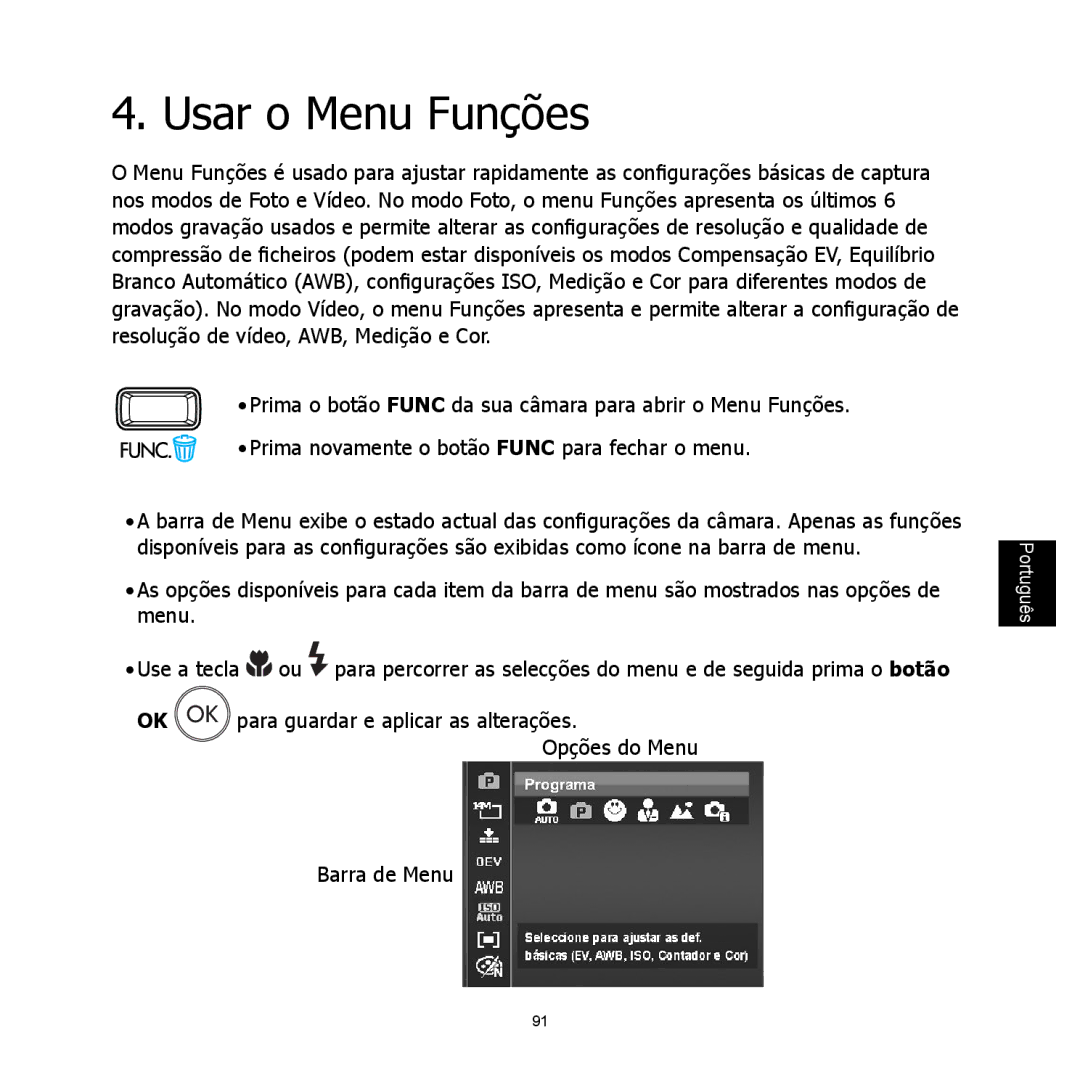 HP C-200 manual Usar o Menu Funções 