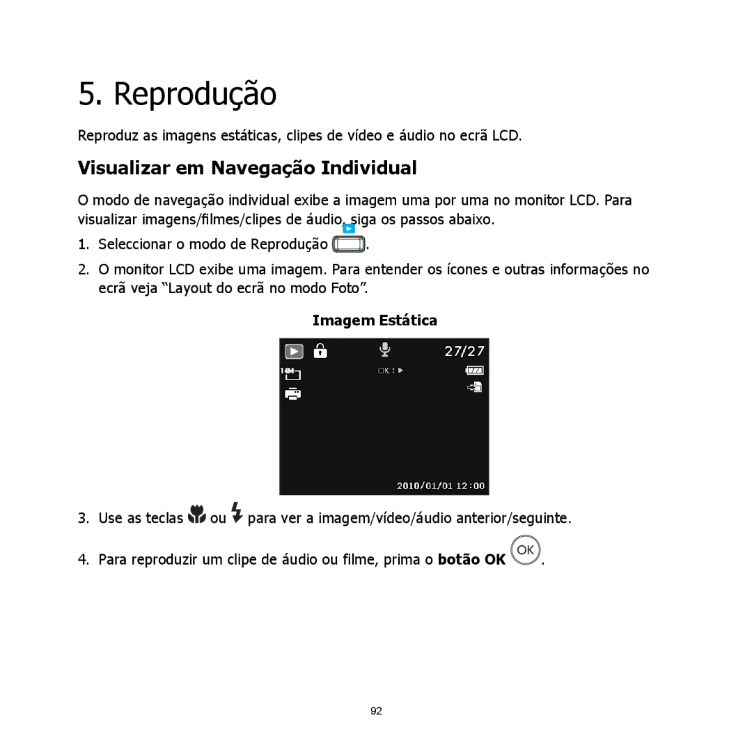 HP C-200 manual Reprodução, Visualizar em Navegação Individual, Imagem Estática 