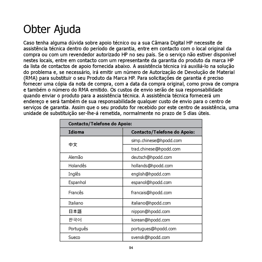 HP C-200 manual Obter Ajuda, Contacto/Telefone do Apoio Idioma 