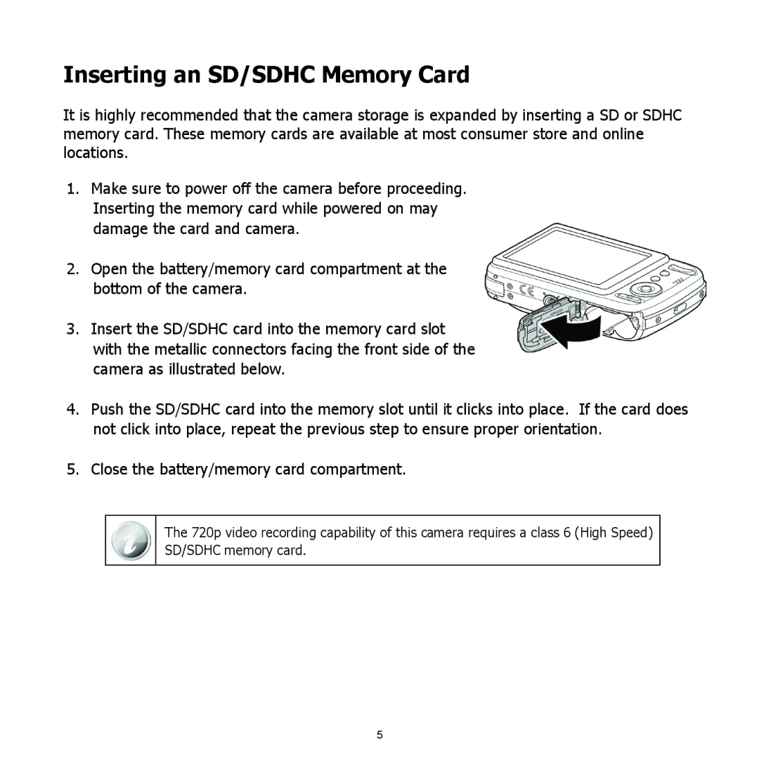 HP C-500 manual Inserting an SD/SDHC Memory Card 