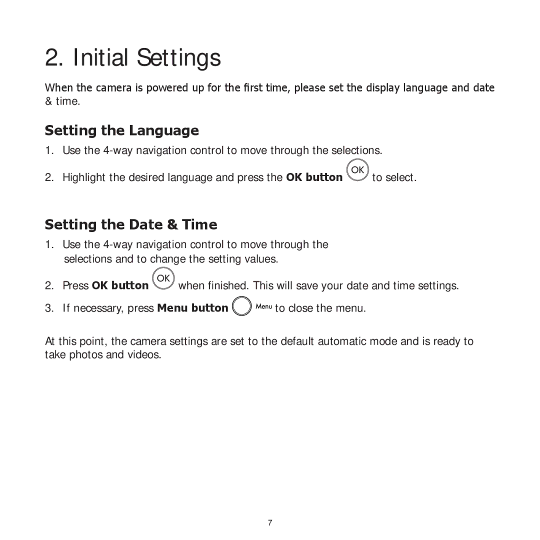 HP C-500 manual Initial Settings, Setting the Language, Setting the Date & Time 