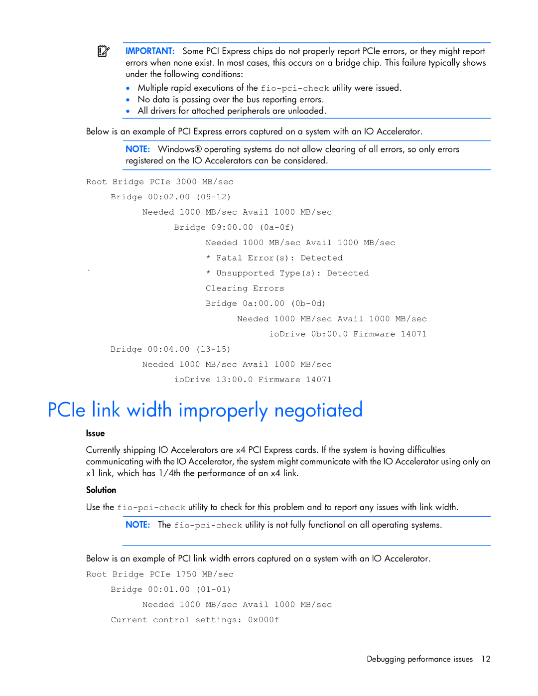 HP c-Class Performance Tuning manual PCIe link width improperly negotiated 