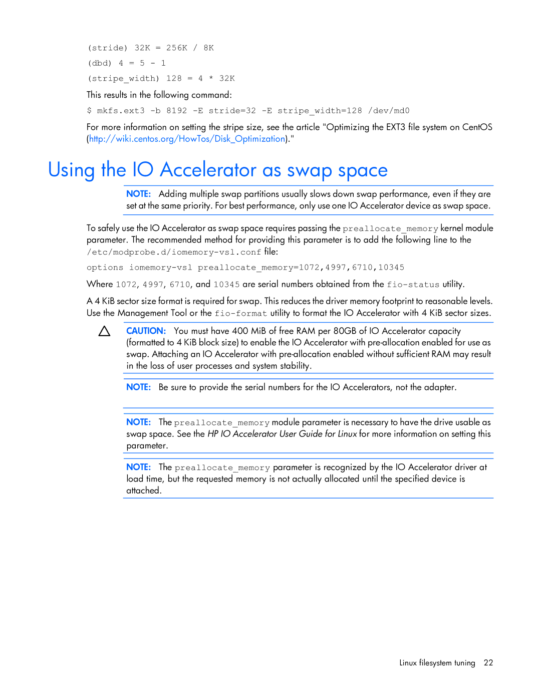 HP c-Class Performance Tuning manual Using the IO Accelerator as swap space 