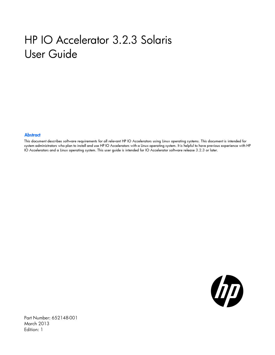 HP c-Class Solaris manual HP IO Accelerator 3.2.3 Solaris User Guide 