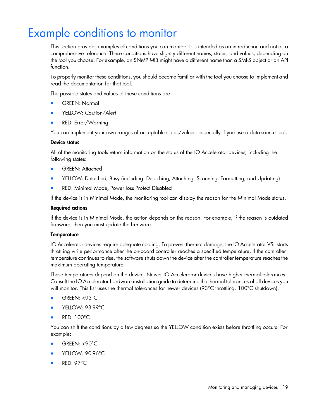 HP c-Class Solaris manual Example conditions to monitor 