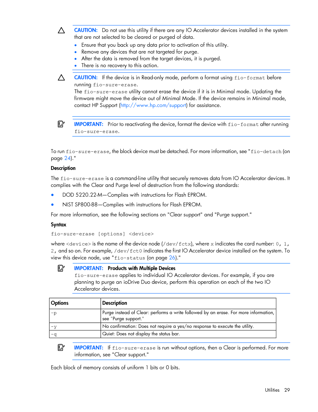 HP c-Class Solaris manual Fio-sure-erase options device 