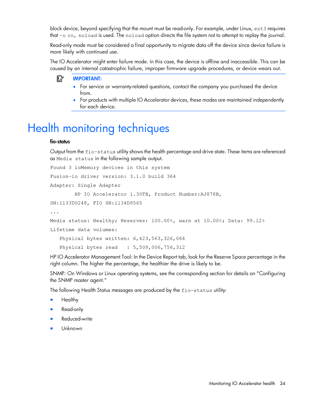 HP c-Class Solaris manual Health monitoring techniques 