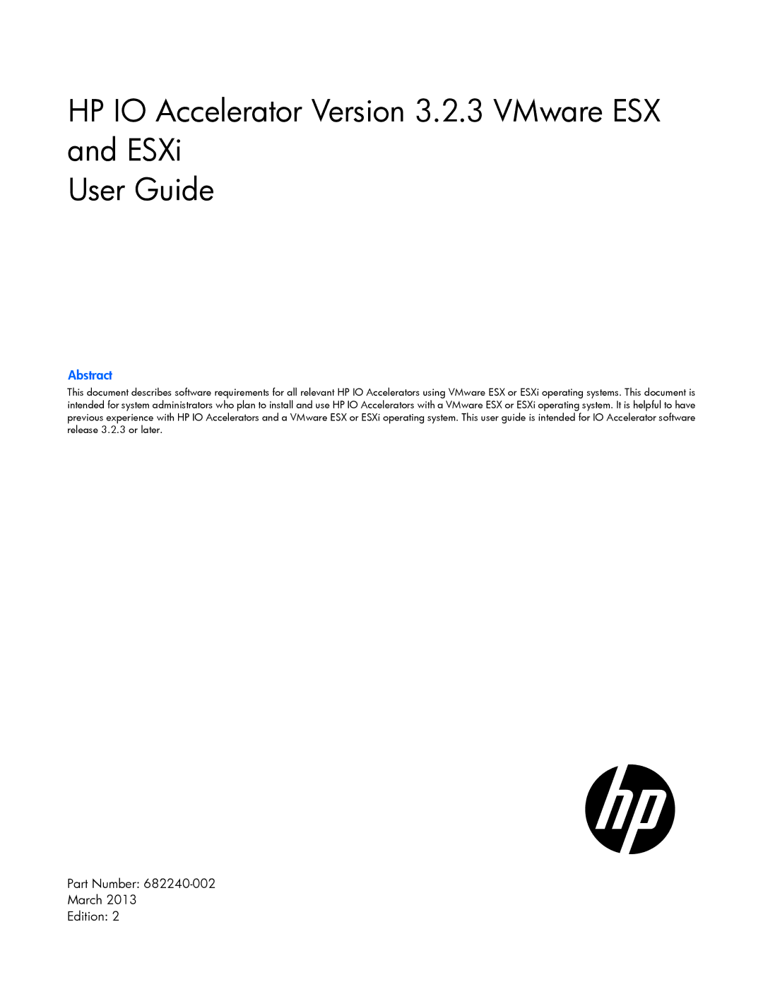 HP c-Class Vmware manual HP IO Accelerator Version 3.2.3 VMware ESX ESXi User Guide 