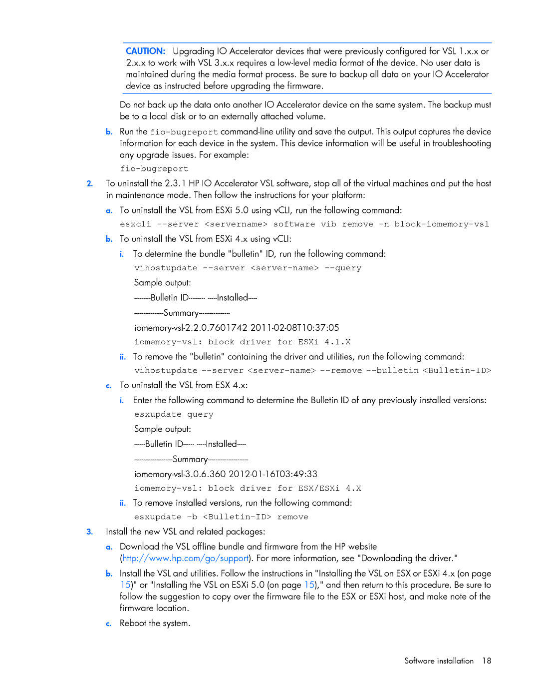 HP c-Class Vmware manual Fio-bugreport, Iomemory-vsl block driver for ESXi, Iomemory-vsl block driver for ESX/ESXi 