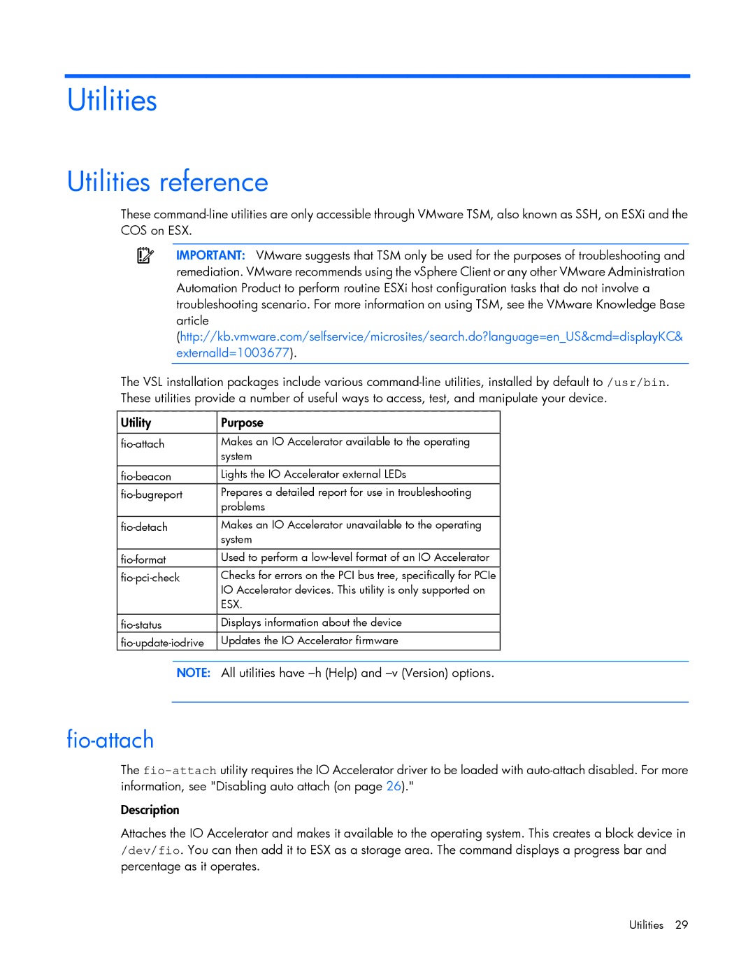 HP c-Class Vmware manual Utilities reference, Fio-attach 