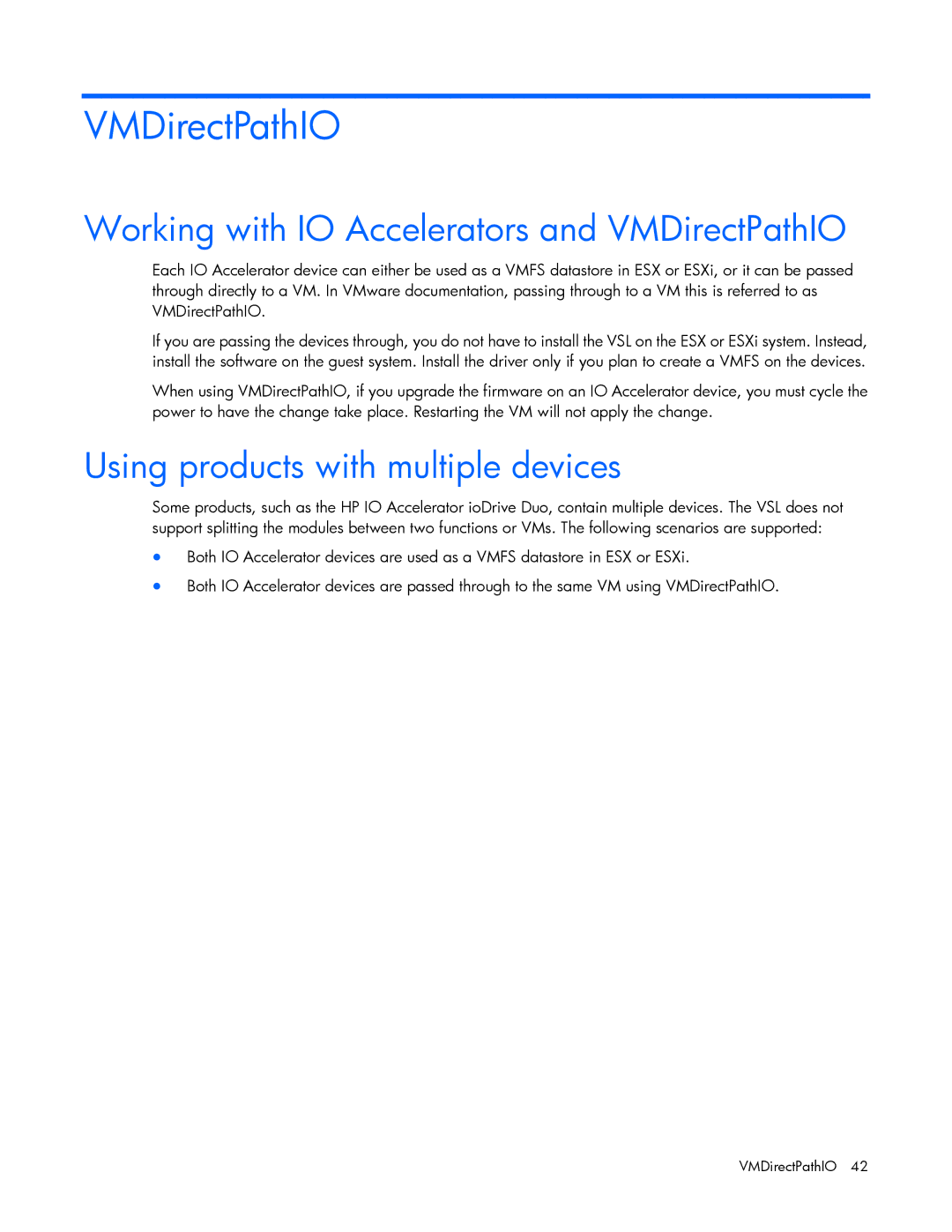 HP c-Class Vmware manual Working with IO Accelerators and VMDirectPathIO, Using products with multiple devices 