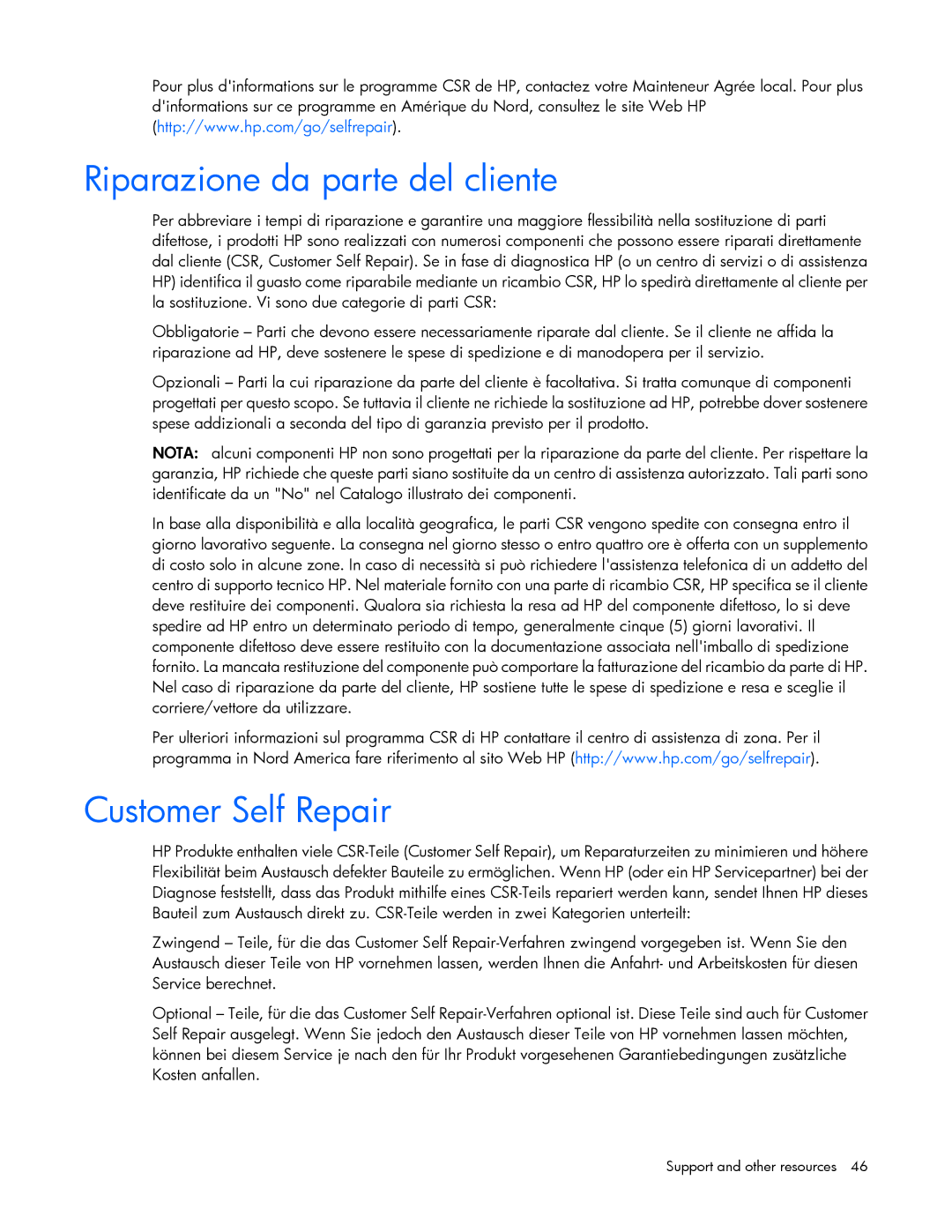 HP c-Class Vmware manual Riparazione da parte del cliente 