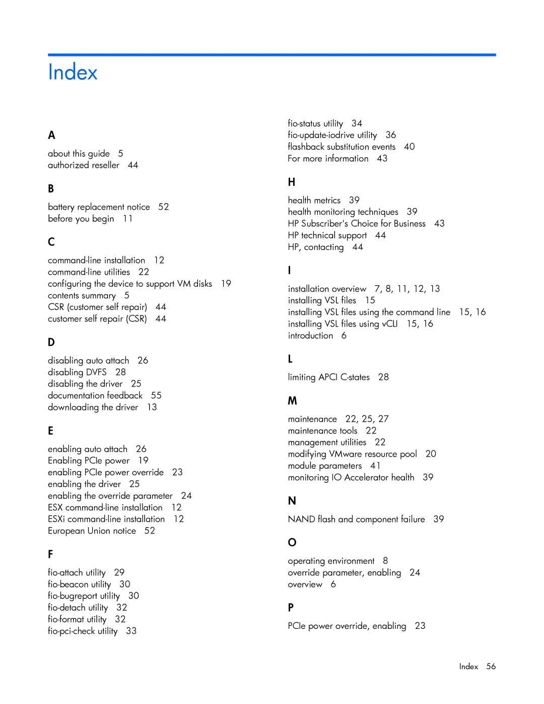 HP c-Class Vmware manual Index 