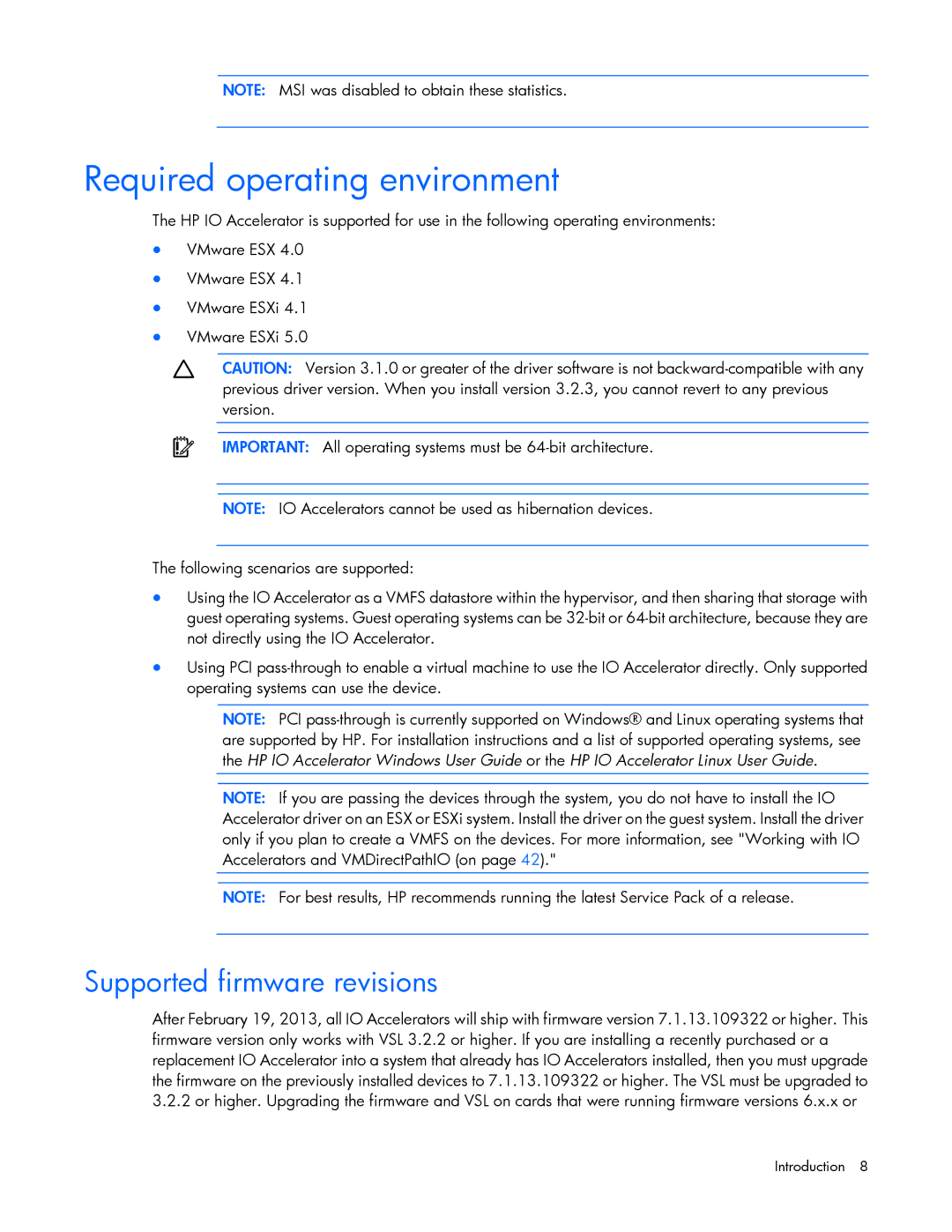 HP c-Class Vmware manual Required operating environment, Supported firmware revisions 