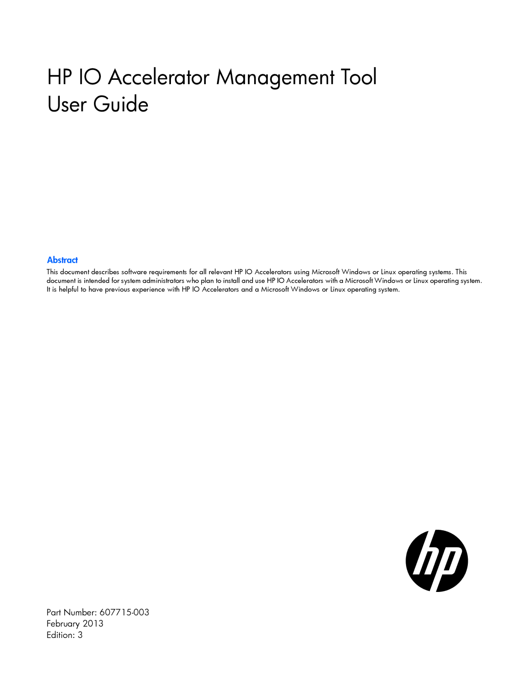 HP c-Class manual HP IO Accelerator Management Tool User Guide 