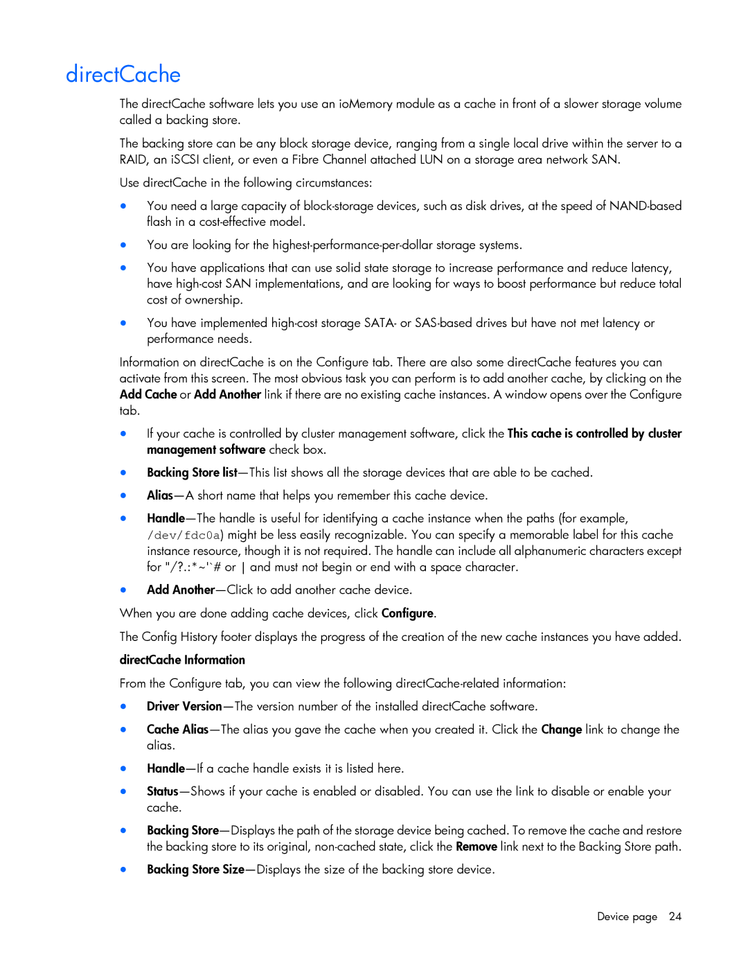 HP c-Class manual DirectCache 