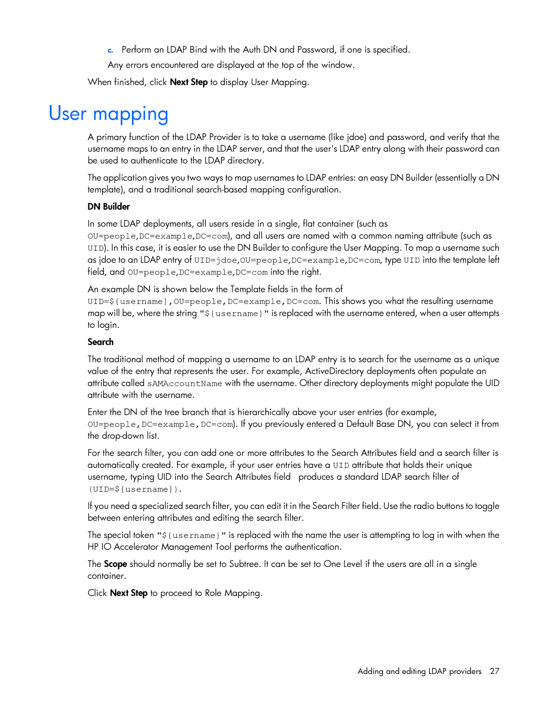 HP c-Class manual User mapping 