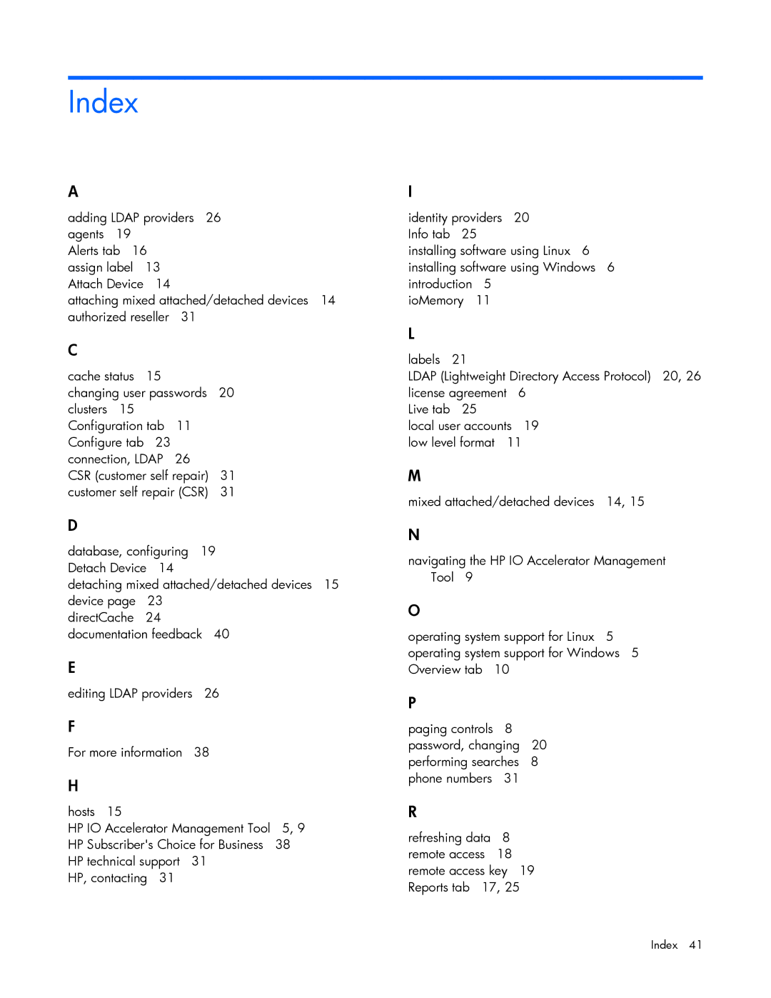 HP c-Class manual Index 