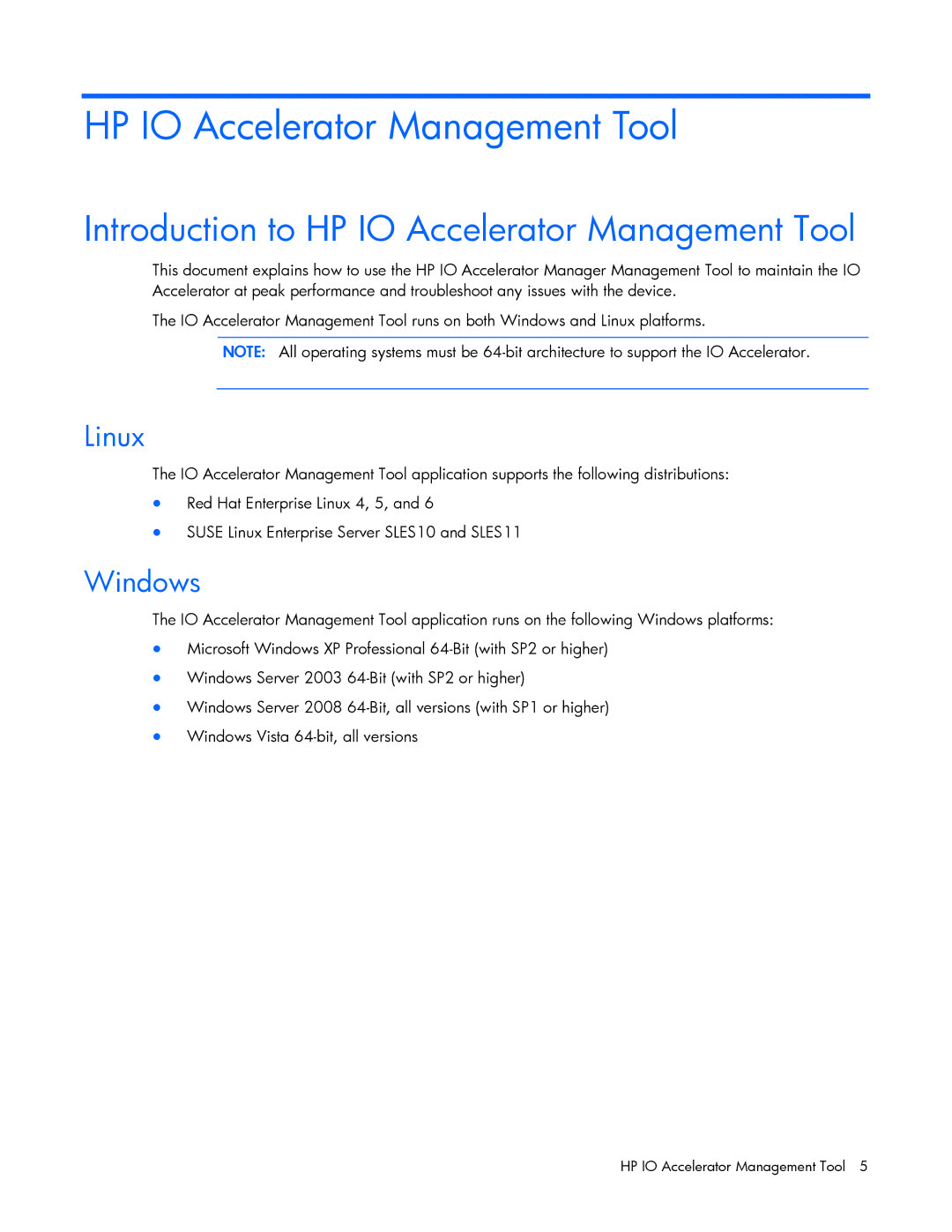 HP c-Class manual Introduction to HP IO Accelerator Management Tool, Linux, Windows 